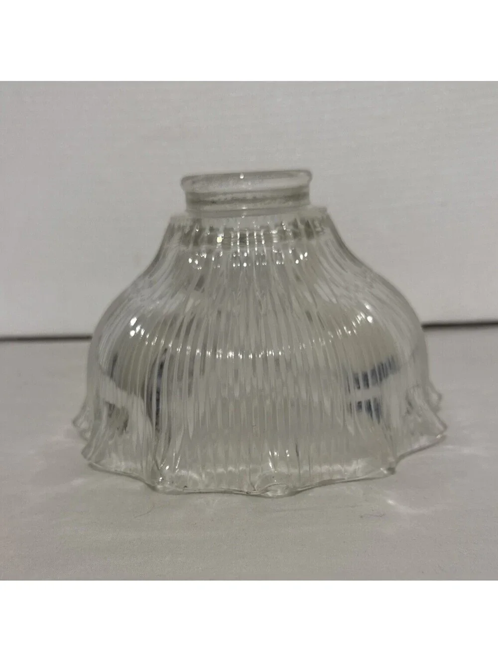 Vtg Holophane Glass Shade Art Deco Victorian Crimped Ruffled Ribbed 7
